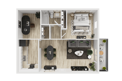 Floor plan for 1 bed, 1 bath, 920 sqft